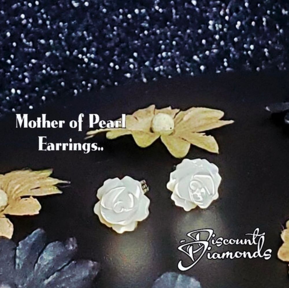 Natural White Mother Of Pearl Camellia Flower Earrings On 925 Sterling Silver